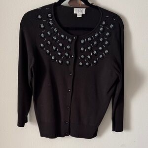 LOFT Black Cardigan with Embellishments
